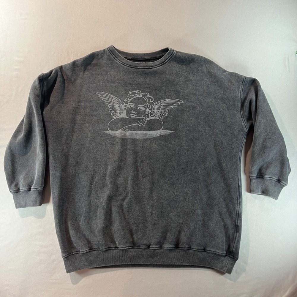 Motel Angel Graphic Sweatshirt Black Washed Pullover Fleece Crewneck Size S